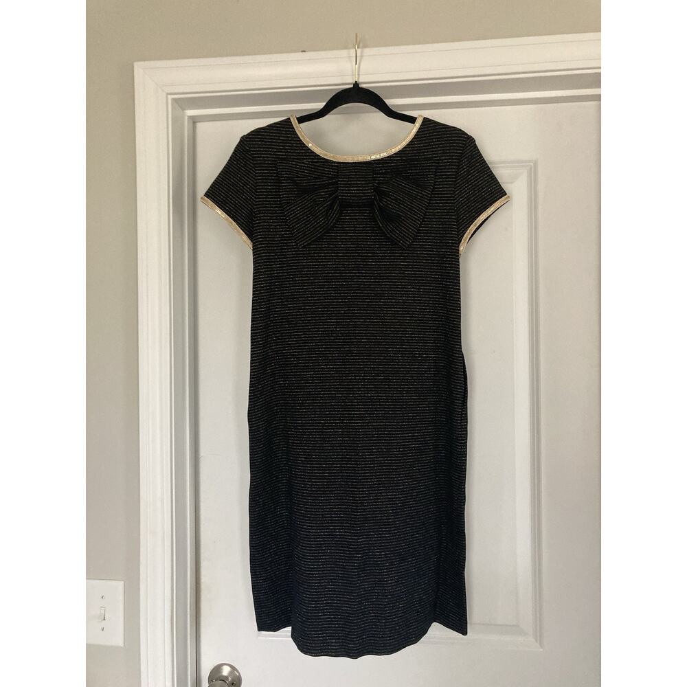Sara Campbell Shift Dress Sz S Black Stretch Sequin Bow Elegant Glam Formal USA